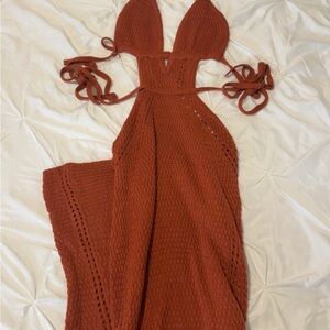 Fashion Nova Terracotta Knit Halter Dress